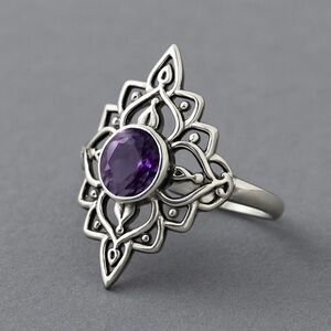 Sterling Silver Filigree Amethyst Statement Ring | Cathedral Lotus NWT 7.5 #442